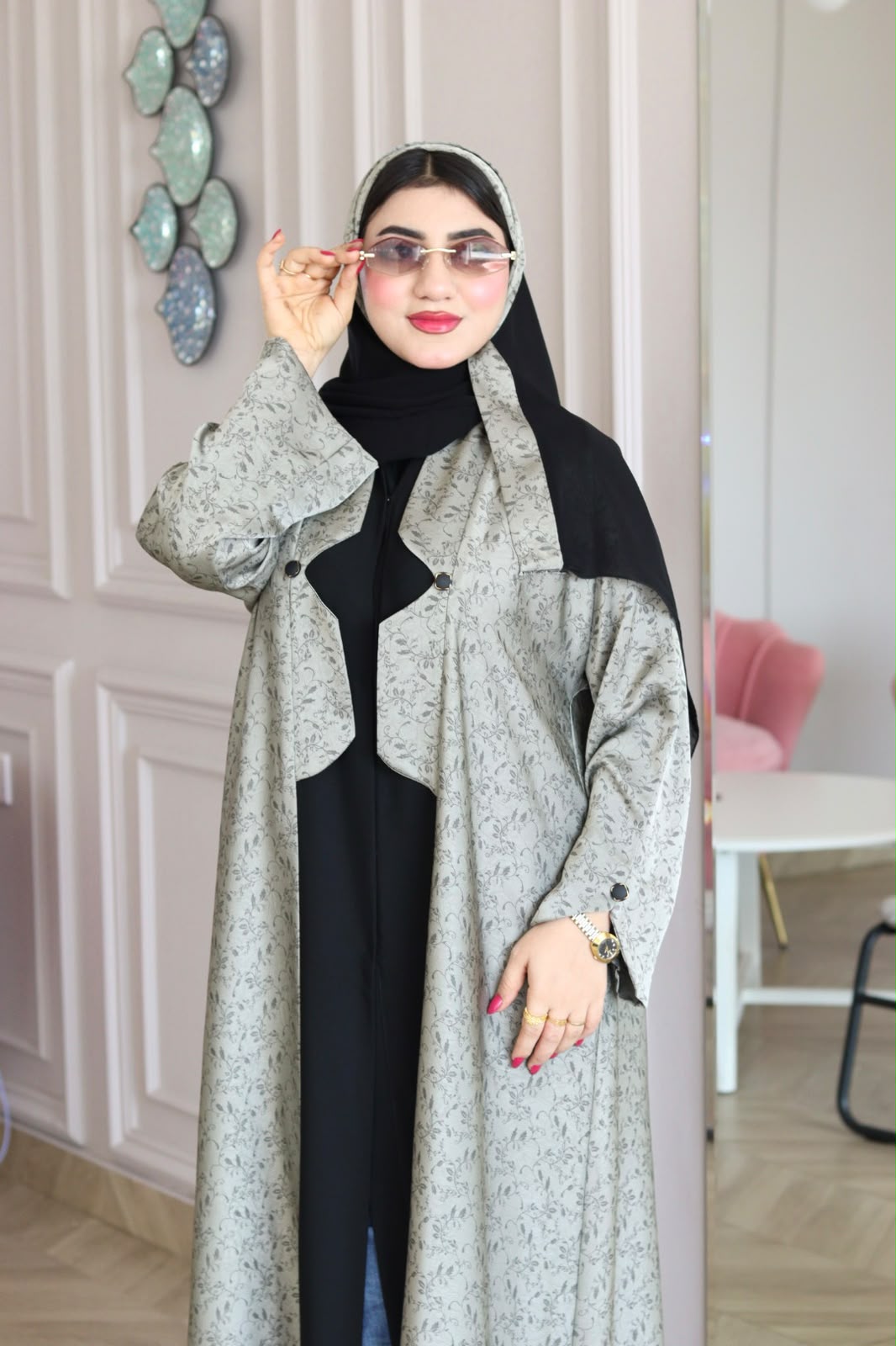 Desert Sage — sage green floral printed open abaya